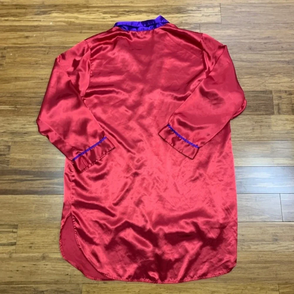 Vintage Victorias Secret Nightgown‎ Shirt Womens Large Red Purple Satin Button